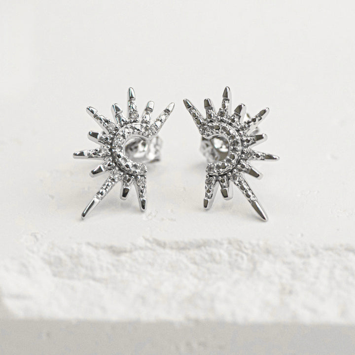 Sterling Silver Diamond Sunburst Stud Earrings