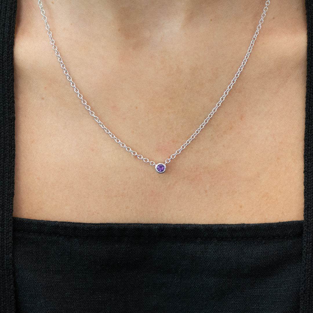Sterling Silver Amethyst Bezel Station Necklace