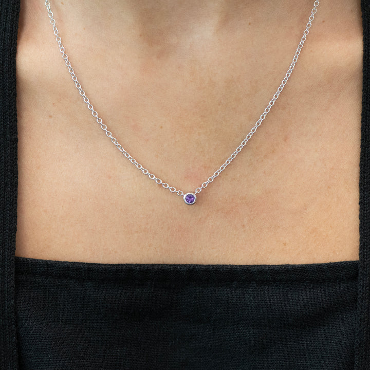 Sterling Silver Amethyst Bezel Station Necklace