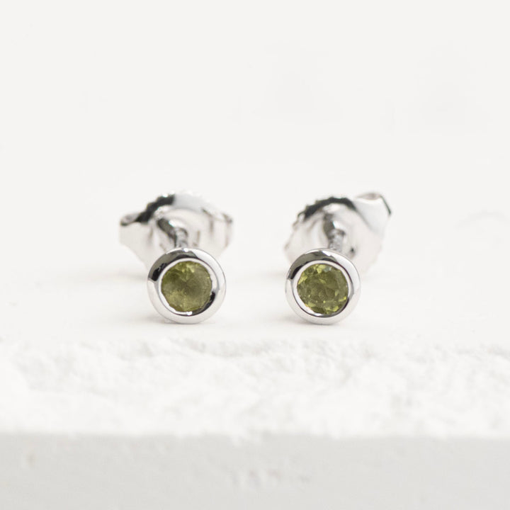 Sterling Silver Peridot Bezel Stud Earrings