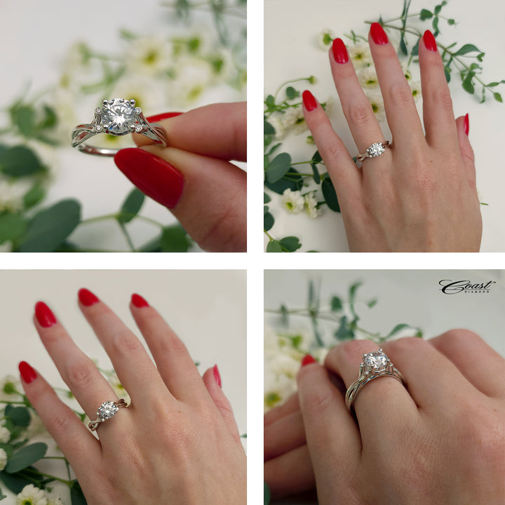 Twist Diamond Accent Engagement Ring Semi-Mount In White Gold