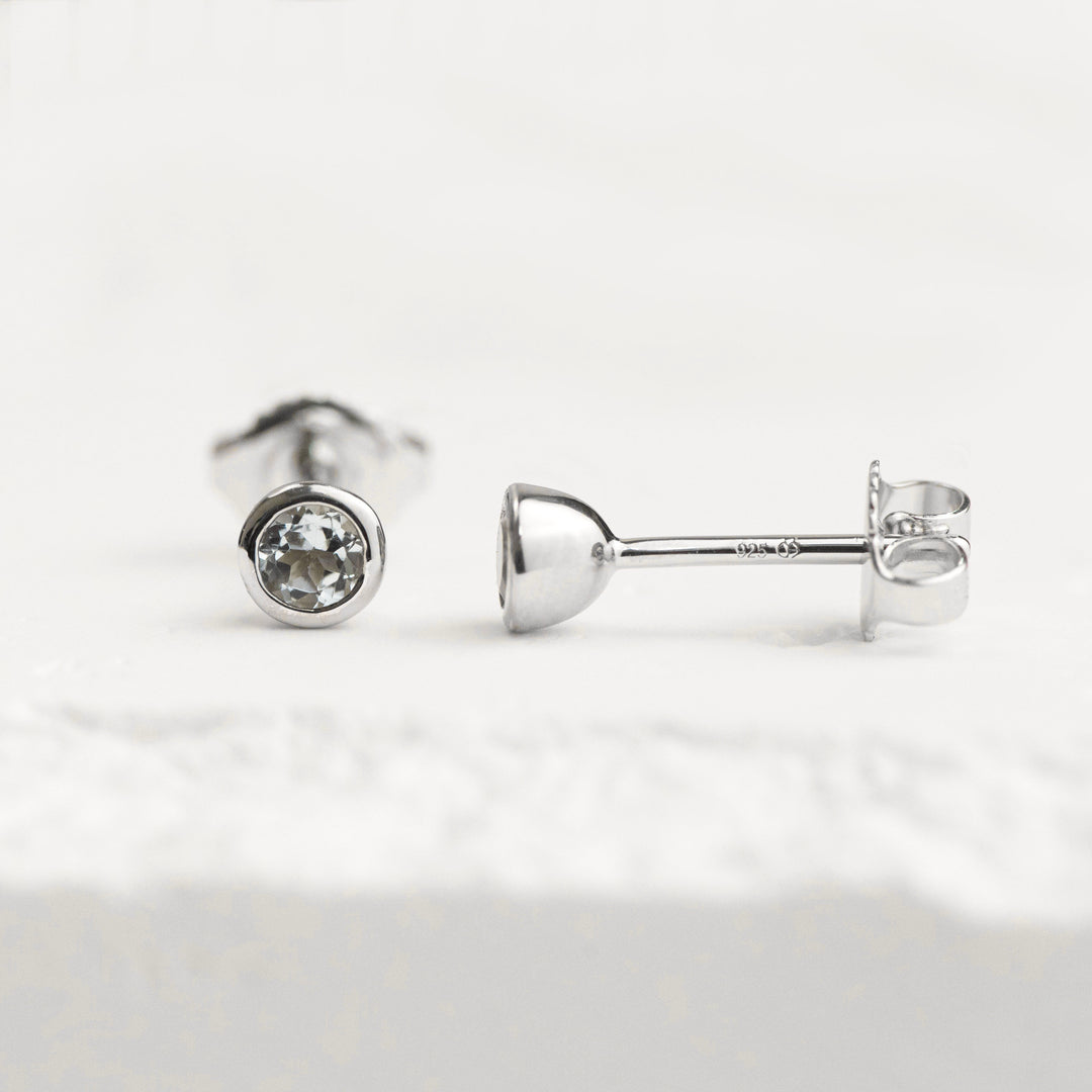 Sterling Silver Aquamarine Bezel Stud Earrings