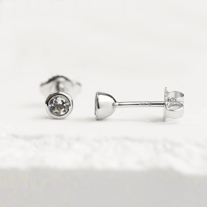 Sterling Silver Aquamarine Bezel Stud Earrings