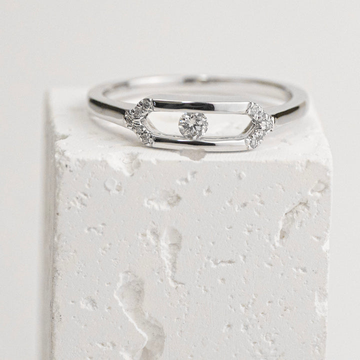 Sterling Silver Sliding Diamond Hexagon Ring