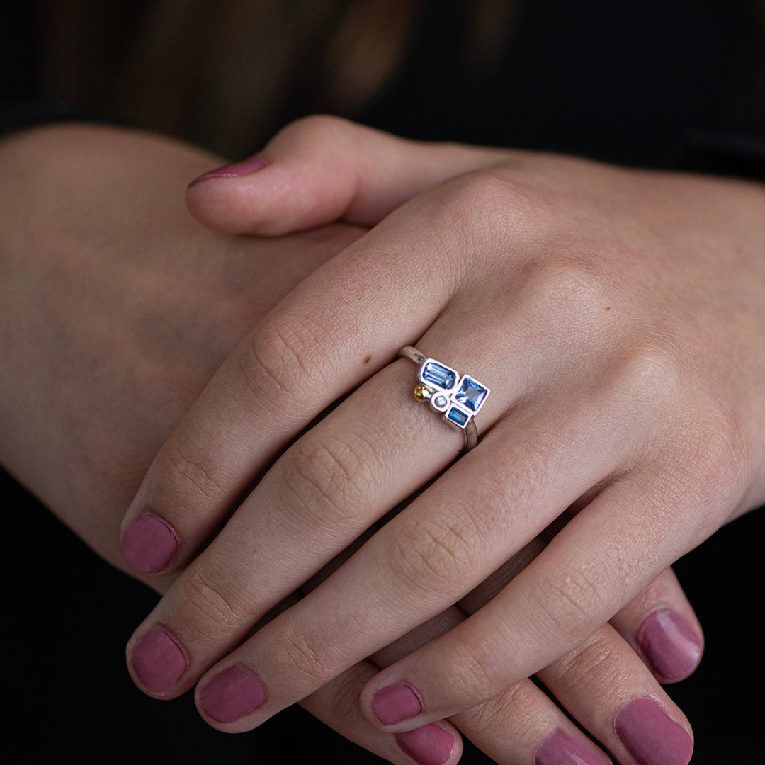 Sterling Silver and 24k Yellow Gold "PRISMIC" Sapphire Cluster Ring