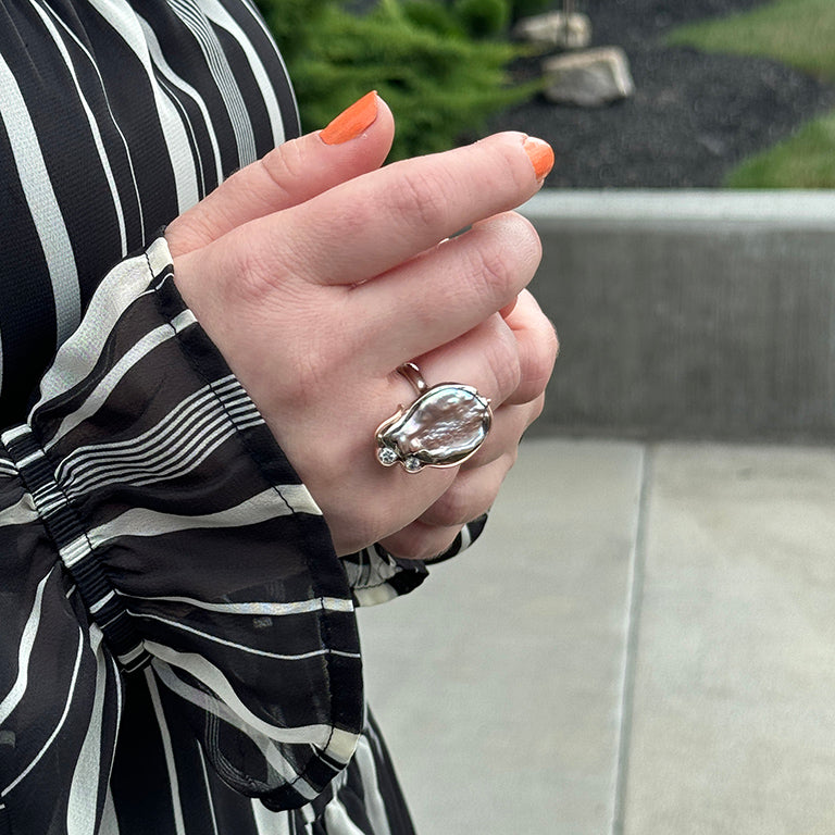 14K WG/RG Pearl and Diamond Ri