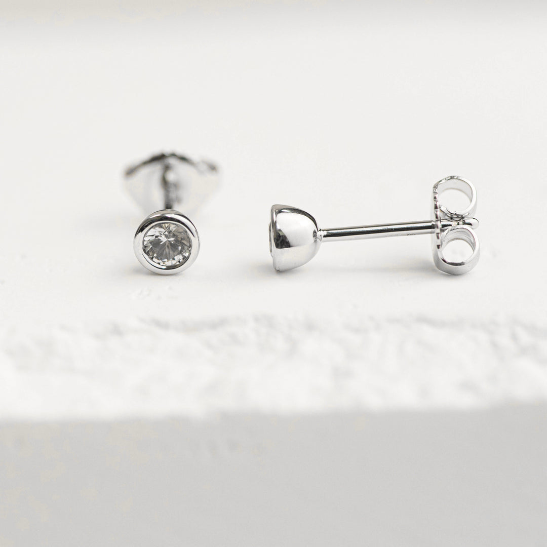 Sterling Silver Created White Sapphire Bezel Stud Earrings