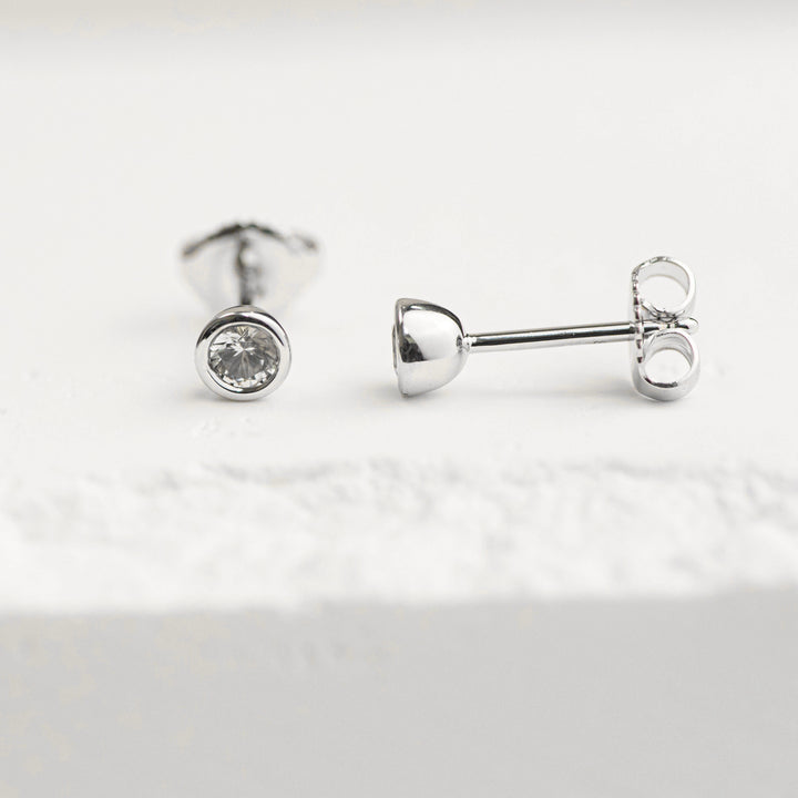 Sterling Silver Created White Sapphire Bezel Stud Earrings