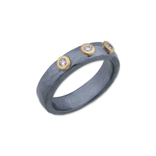 24K Gold & Oxidized Sterling Silver “STOCKHOLM” Ring, with 3 Diamonds