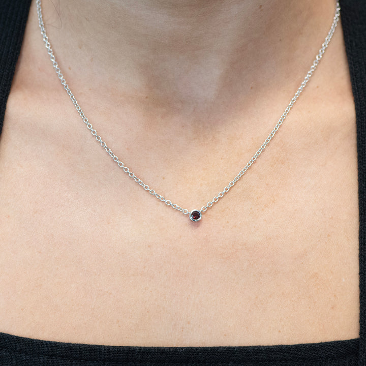 Sterling Silver Garnet Bezel Station Necklace