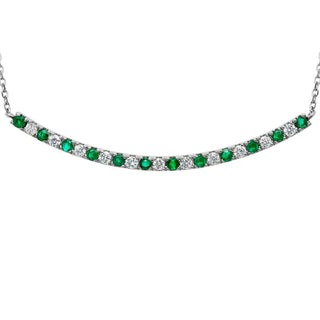 14KW Diamond and Emerald Curved Bar Station Pendant on adj Dia Cut Cable Chain