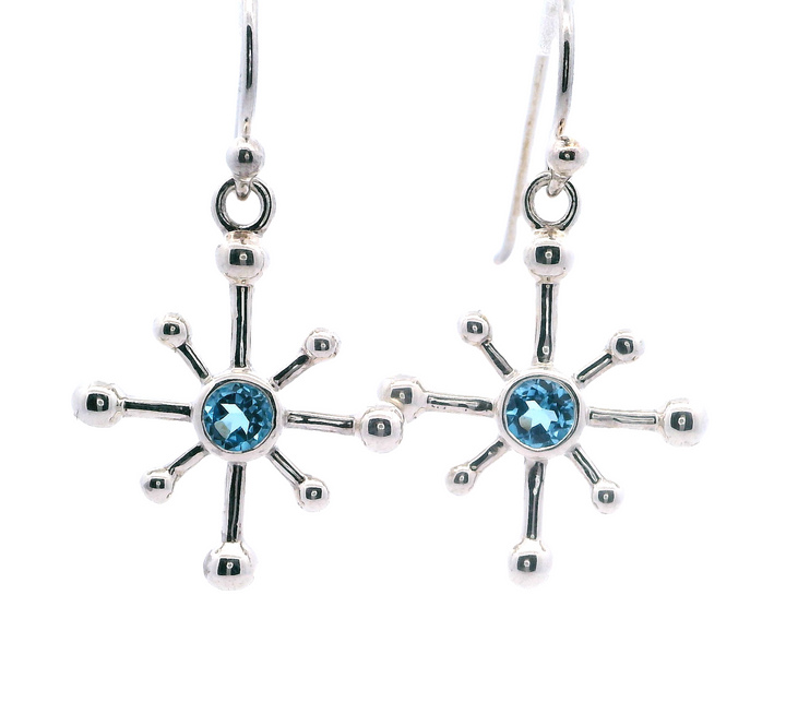 Earrings (Satellite Drop With Blue Topaz) .925 Sterling Silver