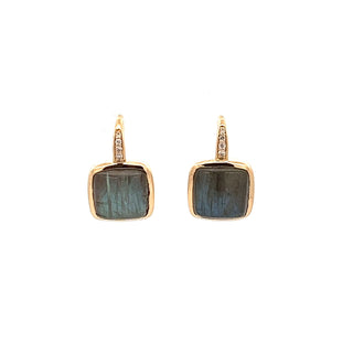 18KY Labradorite Sugarloaf Candy Earrings with Diamonds