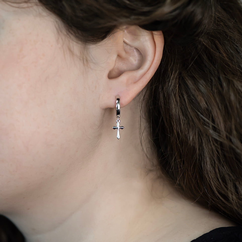 14KW Cross drop earrings