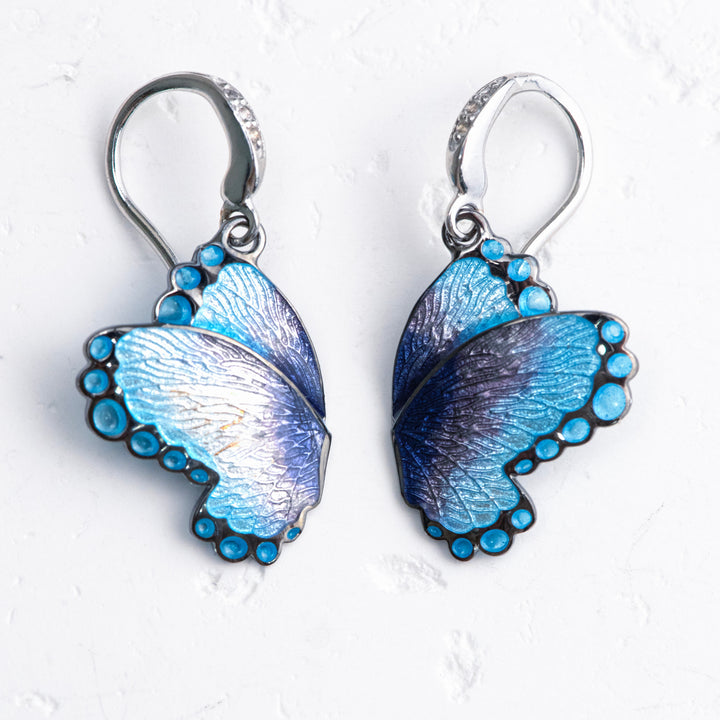 SS Blue Butterfly Wire Earring