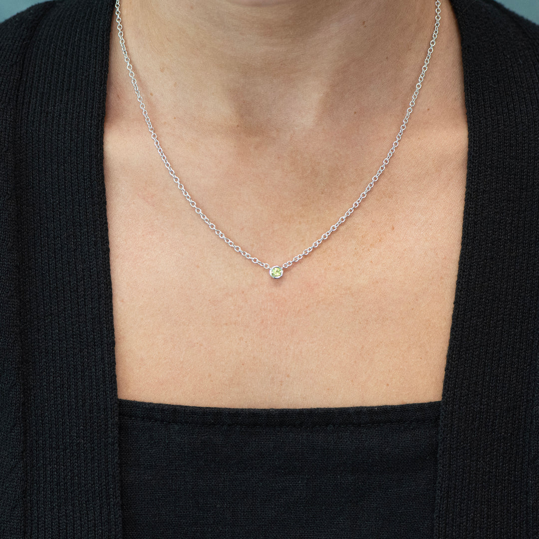 Sterling Silver Peridot Bezel Station Necklace