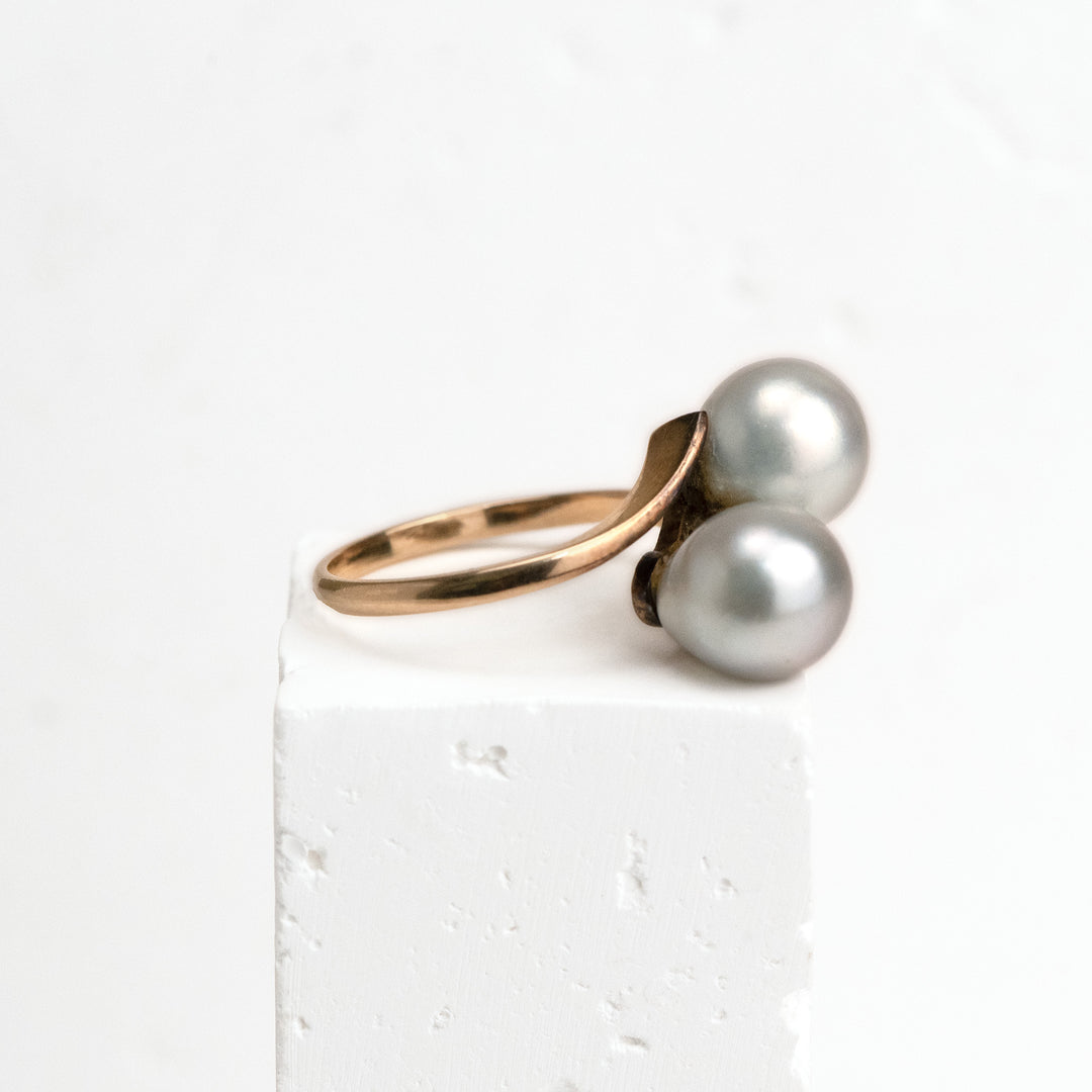 14KY 8.2-8.3mm 2 Pearl Ring