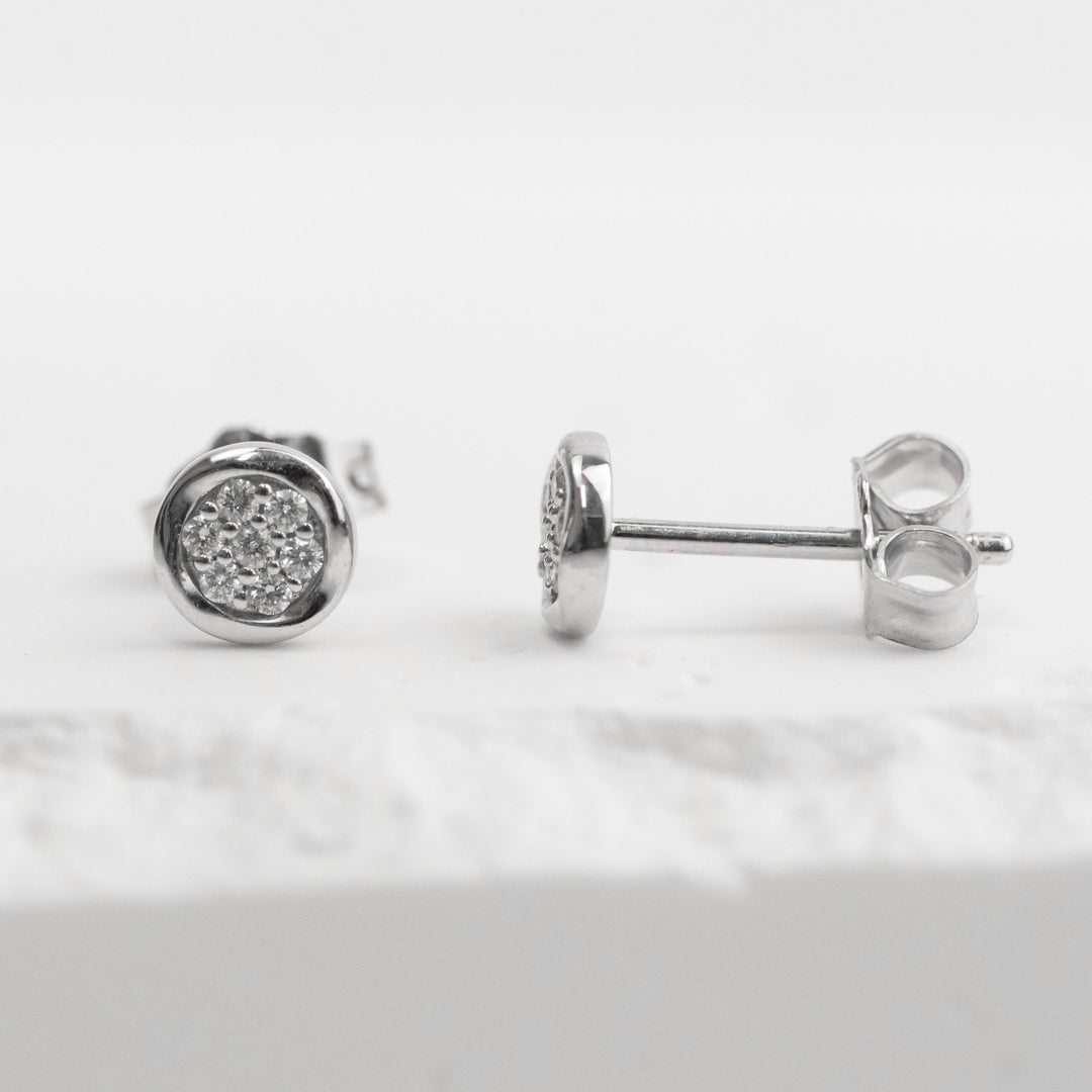 Sterling Silver Diamond Bezel Cluster Stud Earrings