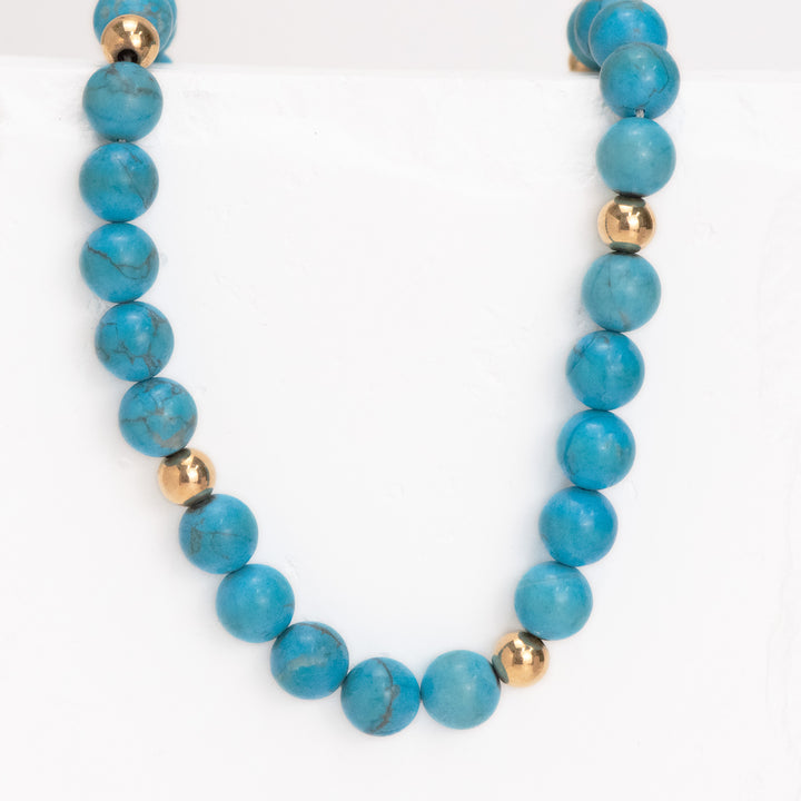 14KY 8mm Turquise Beaded Necla