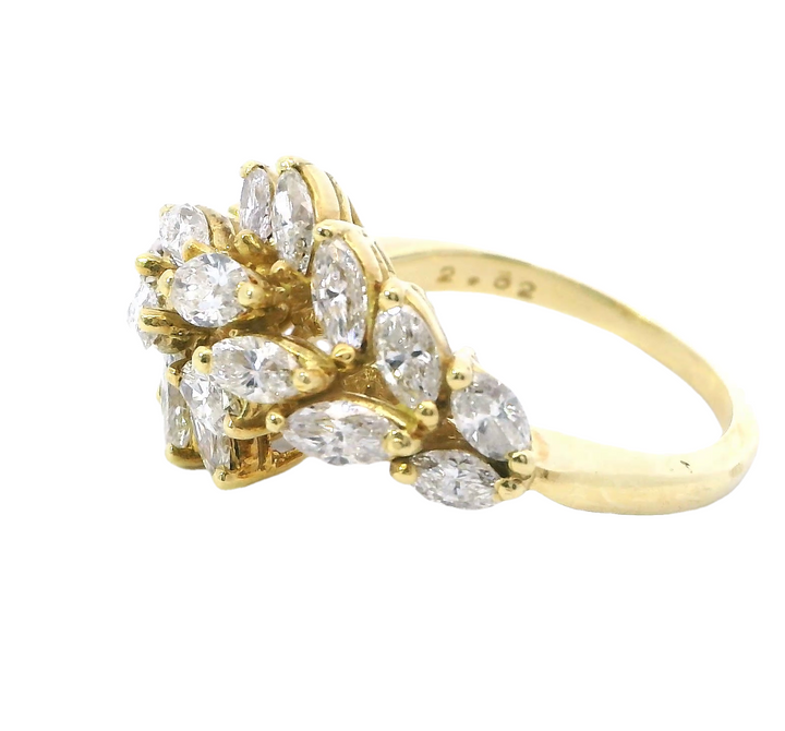 18KY Marquise Cluster Ring