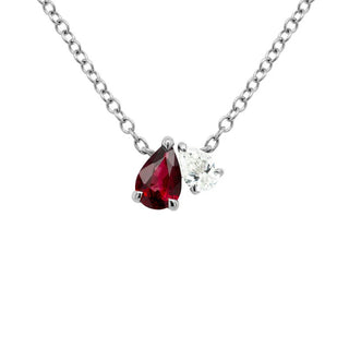 14KW 2- Stone Pear Diamond & Ruby Fixed Pendant on Adj Cable chain 16-17-18"