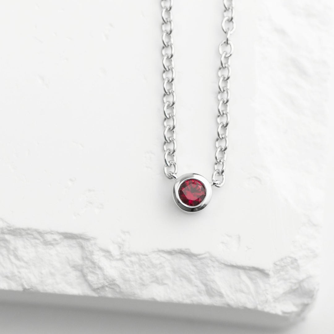 Sterling Silver Created Ruby Bezel Station Necklace