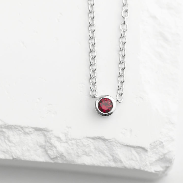 Sterling Silver Created Ruby Bezel Station Necklace