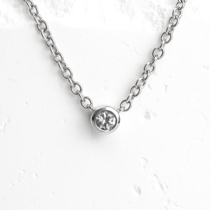 Sterling Silver Created White Sapphire Bezel Station Necklace