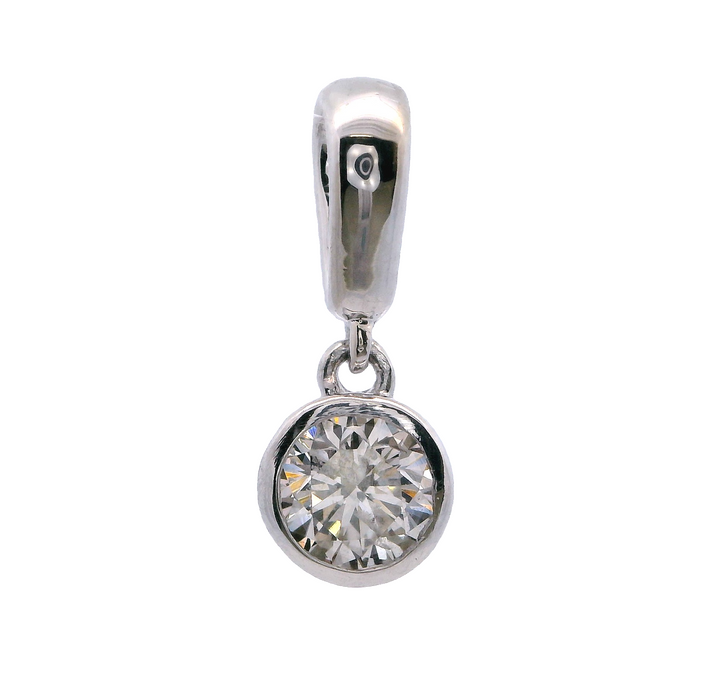 14K White Gold Round Diamond Bezel Pendant
