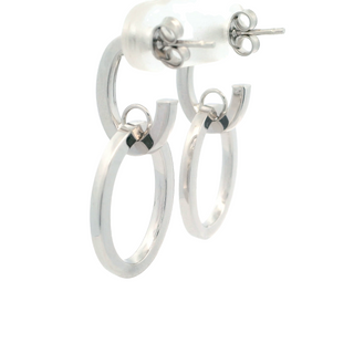 14K White Gold Polished Interlocking Drop Hoop Earrings with Push Back Clasp