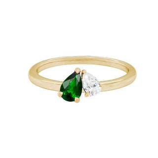 14KY 2- Stone Pear Diamond and Emerald Ring