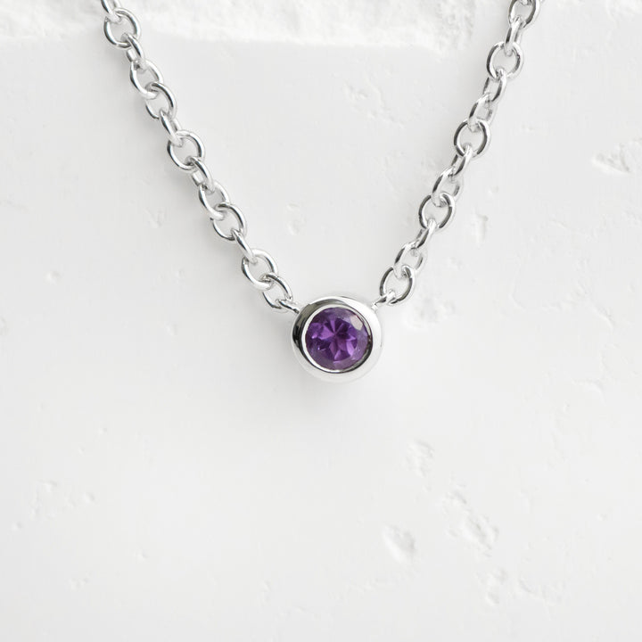 Sterling Silver Amethyst Bezel Station Necklace