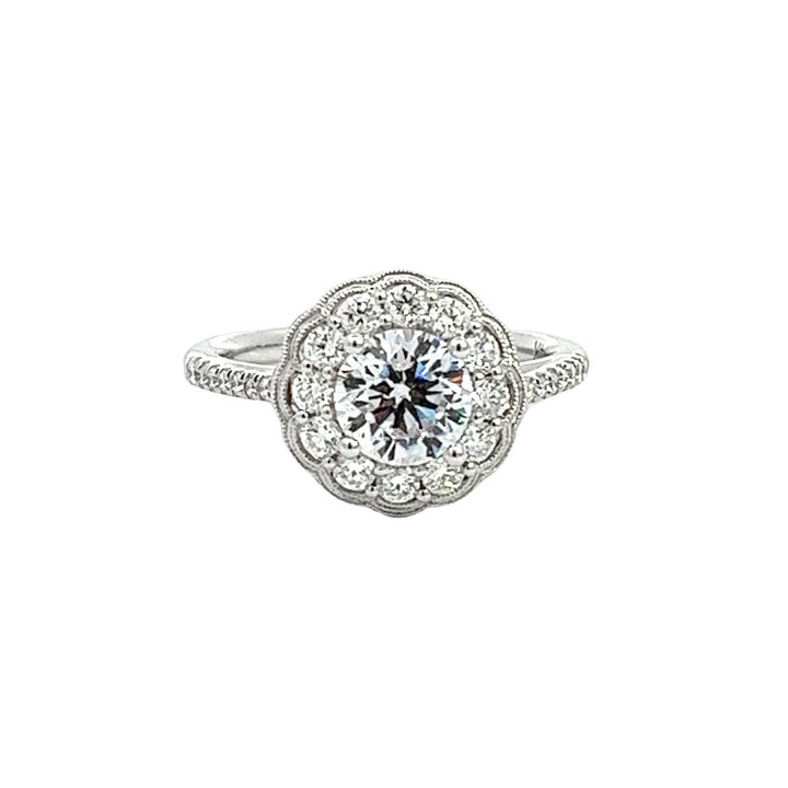 Floral Style Diamond Halo Engagement Ring Semi-Mount In White Gold