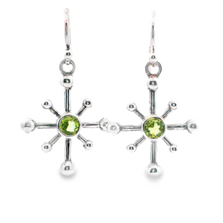 Earrings (Satellite Drop With Peridot) .925 Sterling Silver