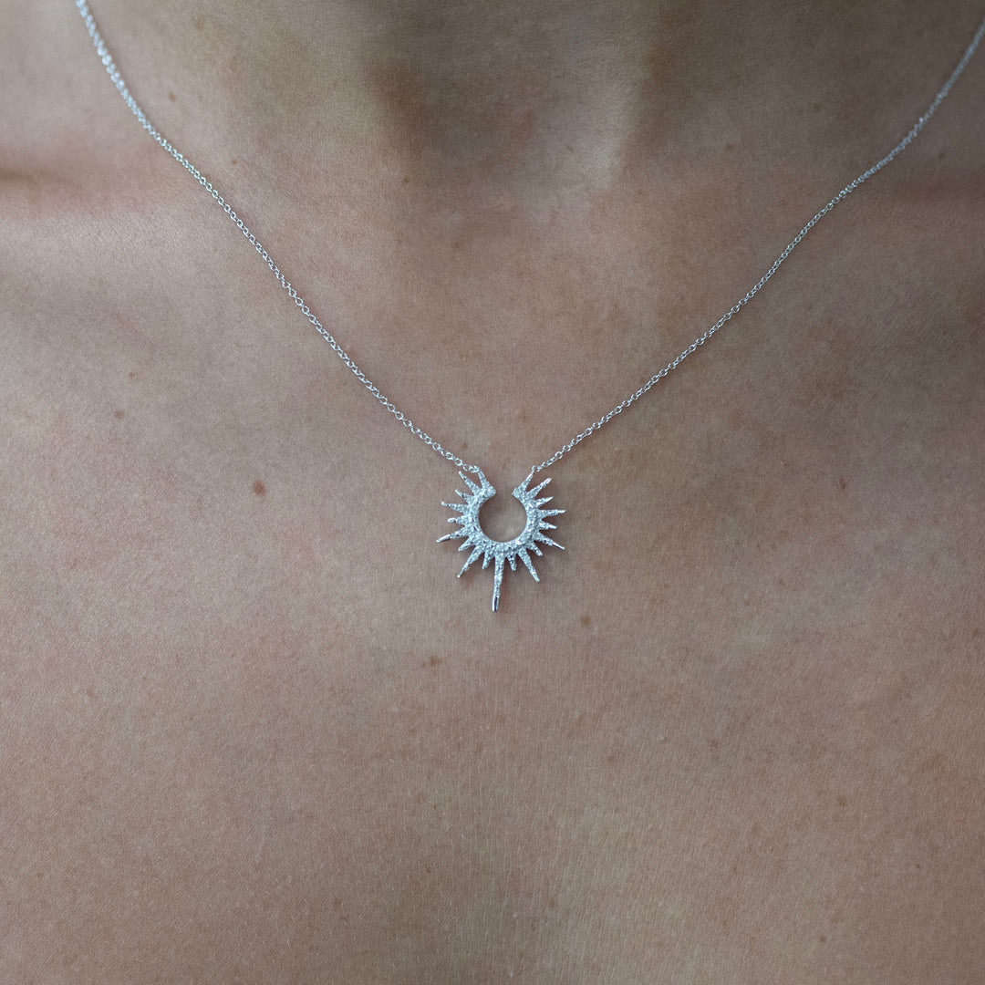 Sterling Silver Diamond Sunburst Necklace