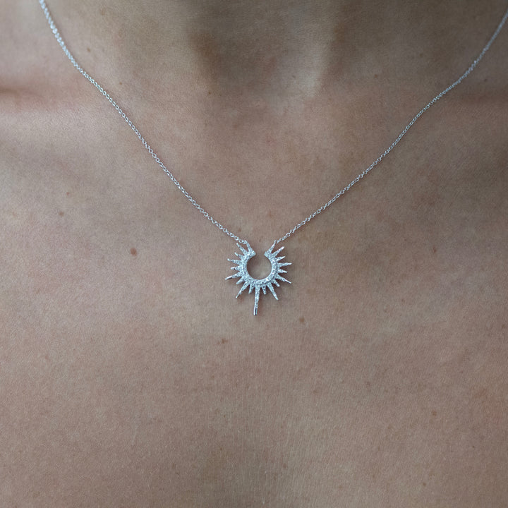 Sterling Silver Diamond Sunburst Necklace