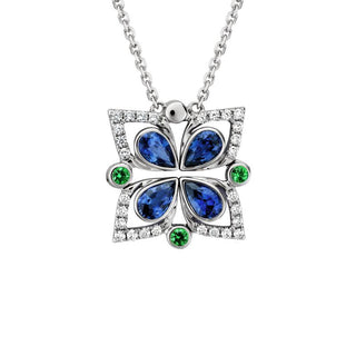 14K White Gold Pear Sapphire, Green Garnet, and Diamond Convertible Necklace (16"-18")