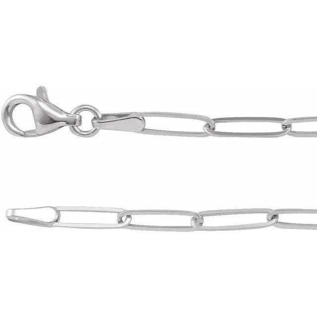 14K White 2.6 mm Paperclip-Style 18" Chain