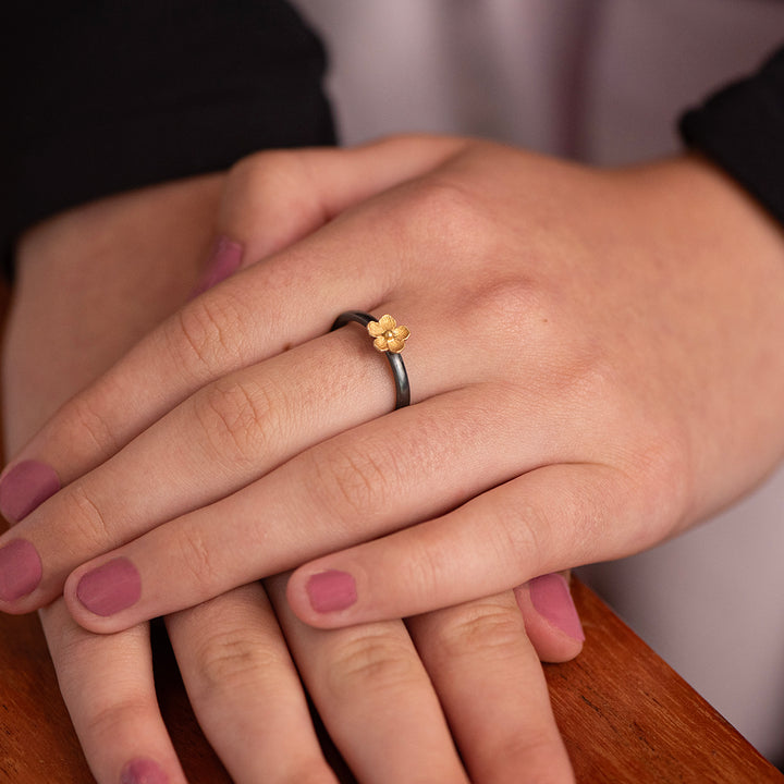 24K Gold and Oxidized Silver "BUTTERCUP" Ring