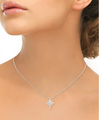 Sterling Silver White North Star Necklace-White Sapphire