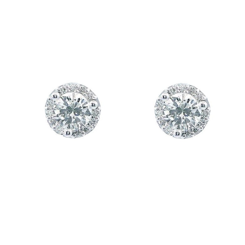 14K White Gold Diamond Halo Martini Stud Earrings (0.46 carat)