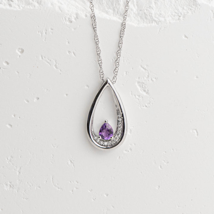 Sterling Silver Amethyst and Diamond Teardrop Pendant Necklace