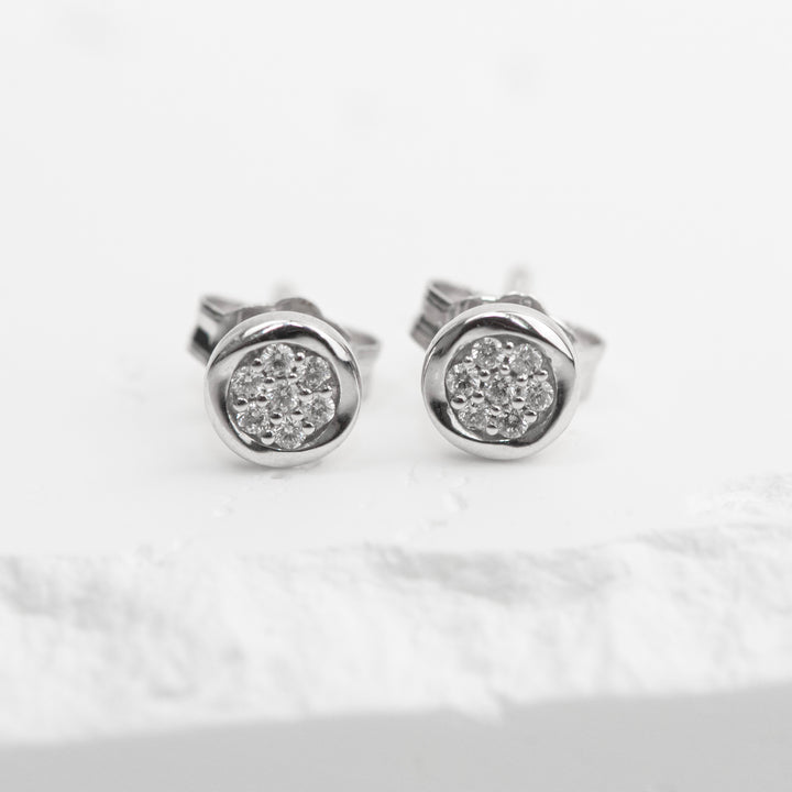 Sterling Silver Diamond Bezel Cluster Stud Earrings