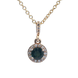 14K Yellow Gold Sapphire Pendant with Diamond Halo