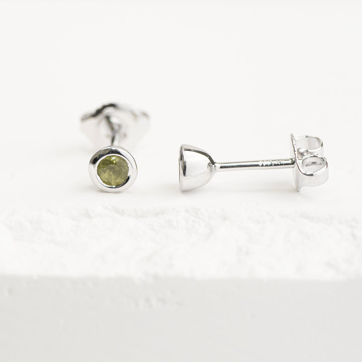 Sterling Silver Peridot Bezel Stud Earrings