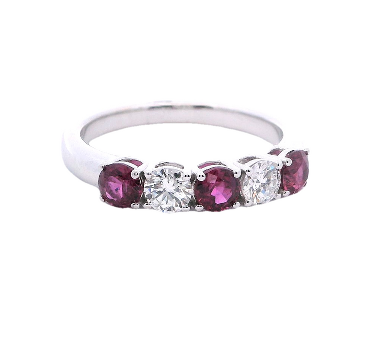18KW 5 Stone Band Ruby .80ctw Dia .35ctw