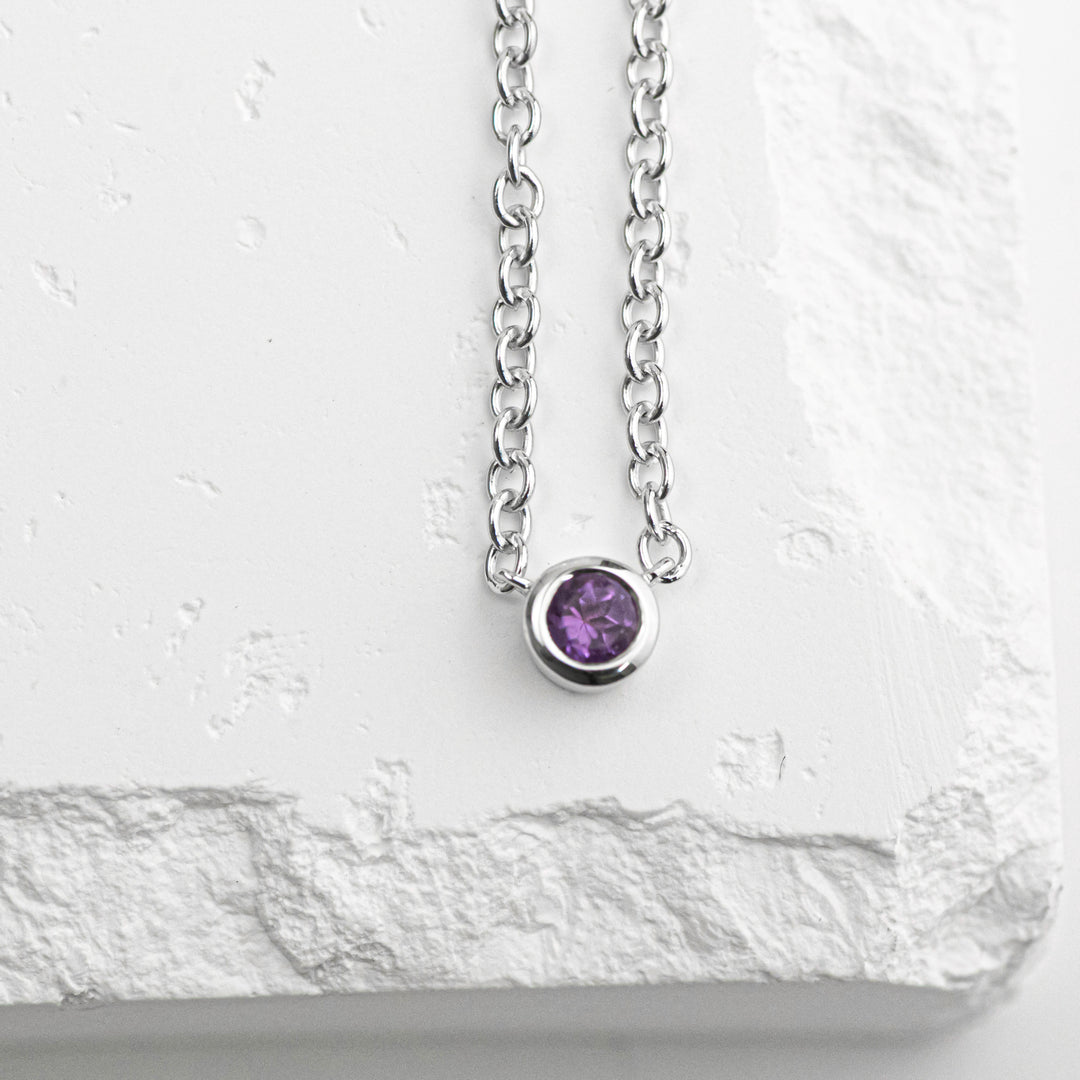 Sterling Silver Amethyst Bezel Station Necklace