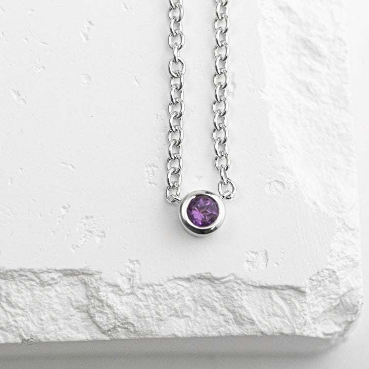 Sterling Silver Amethyst Bezel Station Necklace