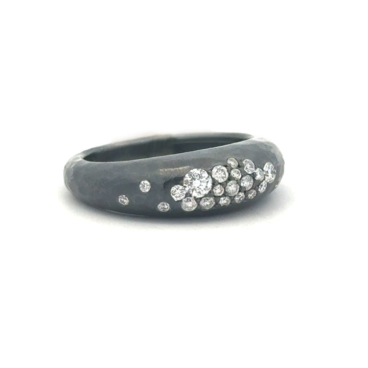 Boogie Line Oxidized Silver Ring with Diamonds