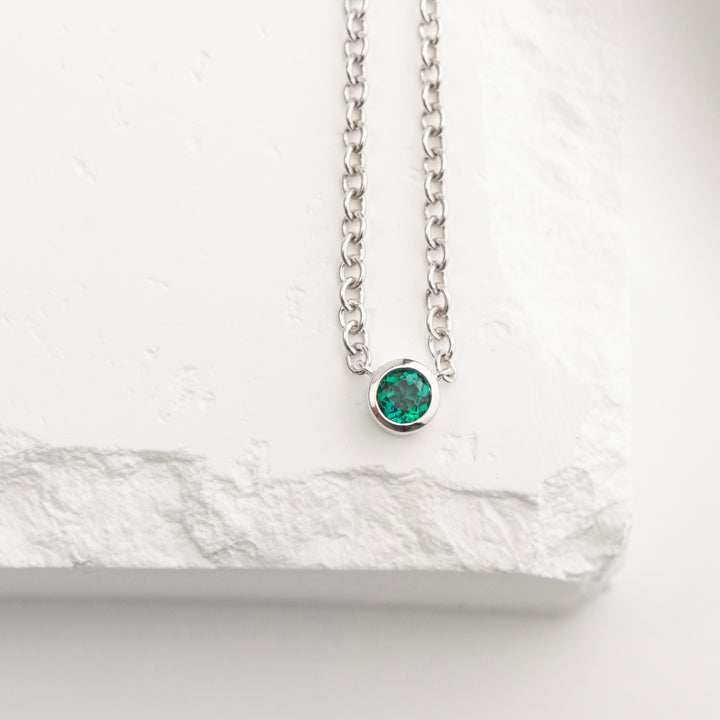 Sterling Silver Created Emerald Bezel Station Necklace